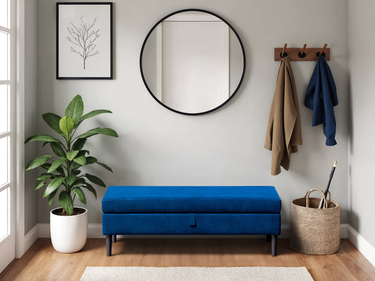 Blue Velvet Storage Ottoman