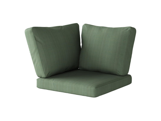 Replacement back and seat square corner sectional cushions in beige with white piping, designed for patio furniture, featuring weather-resistant fabric and plush padding for outdoor comfort and durability.