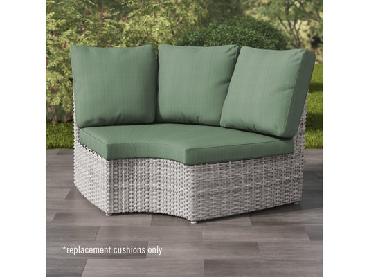 Replacement back and seat round corner sectional cushions set, 4-piece, in beige and white stripes with durable, weather-resistant fabric for patio furniture