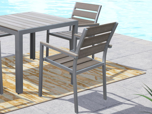Grey patio dining chairs set of 2, featuring weather-resistant wicker material, cushioned seats, and sleek metal frames. Ideal for outdoor dining, these chairs offer comfort and durability for any patio setting.