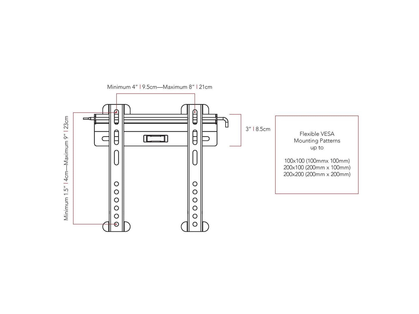 Fixed TV wall mount for 18" - 32" TVs, black metal, slim profile, durable construction, easy installation, secure fit, compatible with VESA patterns, ideal for home or office use.