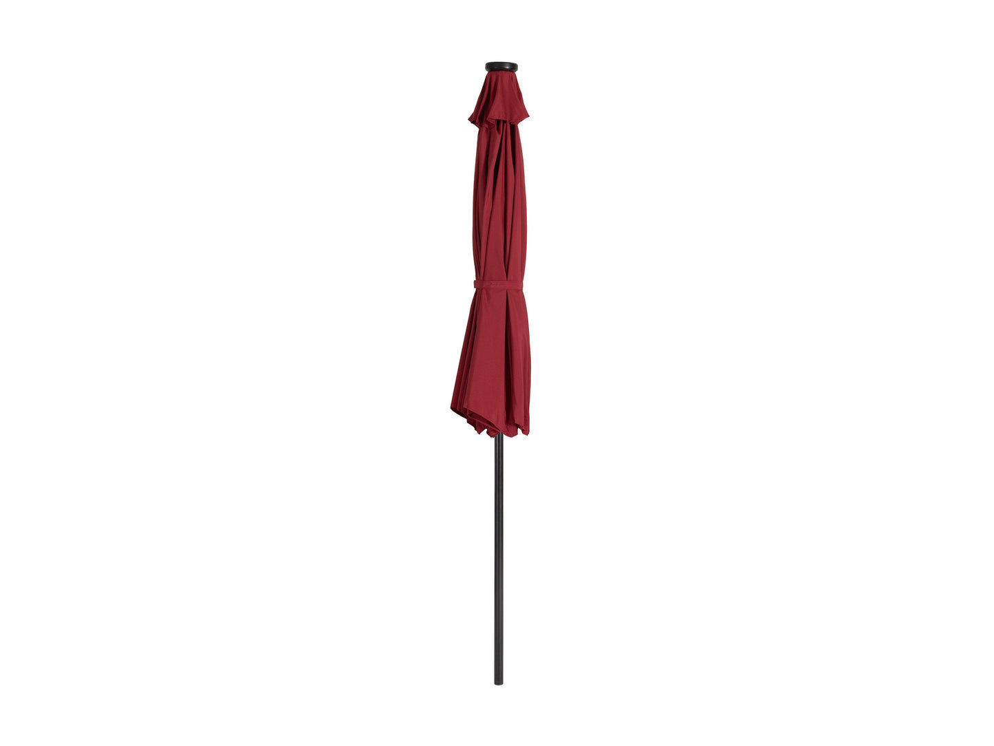 Burgundy 9ft patio umbrella with built-in LED lights, tilting feature, and sturdy aluminum pole, perfect for outdoor garden or patio use.