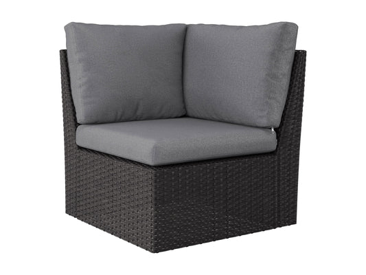 Grey outdoor sectional corner chair with weather-resistant cushions, sleek aluminum frame, and modern design. Ideal for patio or garden seating, offering comfort and durability for outdoor lounging.