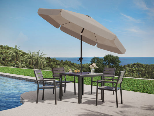 10ft round grey patio umbrella with tilting feature, durable fabric, and sturdy aluminum pole, perfect for outdoor shade and garden decor.
