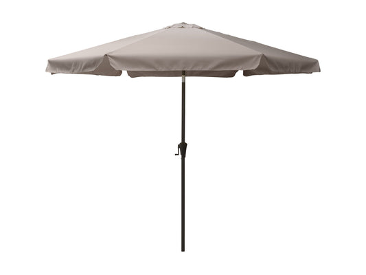 10ft round grey patio umbrella with tilting feature, durable fabric, and sturdy aluminum pole, perfect for outdoor shade and garden decor.