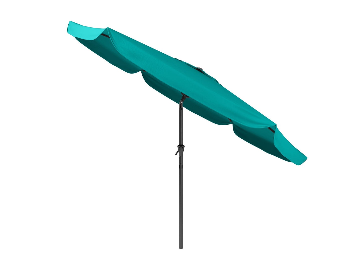 Turquoise 10ft round patio umbrella with tilting feature, aluminum pole, and UV-resistant fabric, perfect for outdoor shade on patios, decks, or gardens.