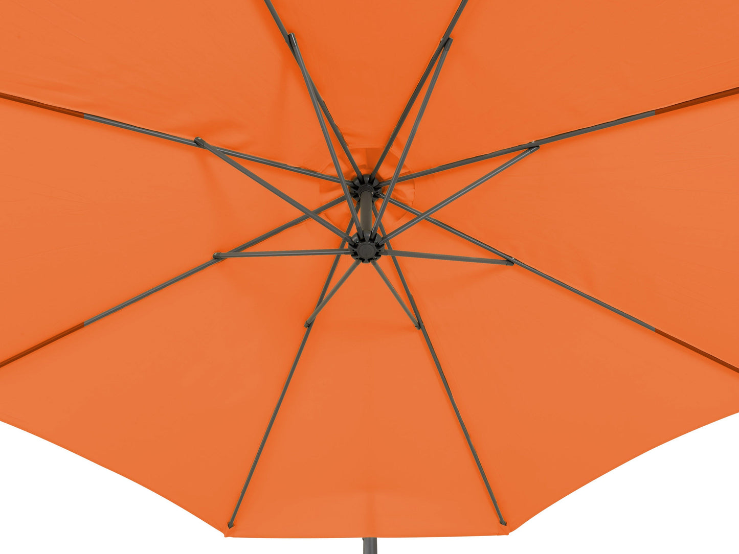 Orange 9.5ft tilting offset patio umbrella with sturdy aluminum frame, UV-resistant canopy, and easy-to-operate crank lift system, perfect for outdoor shade and patio decor.