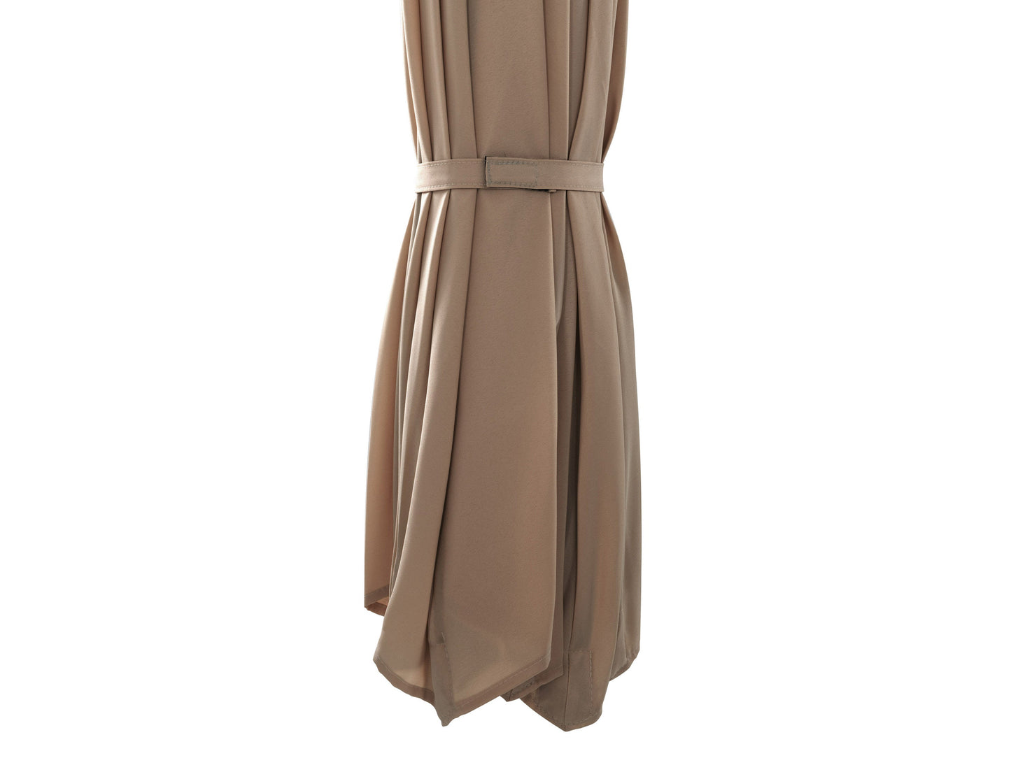 Brown 9.5ft tilting offset patio umbrella with durable polyester canopy, aluminum pole, and crank lift system for easy adjustment, perfect for providing shade in outdoor spaces.