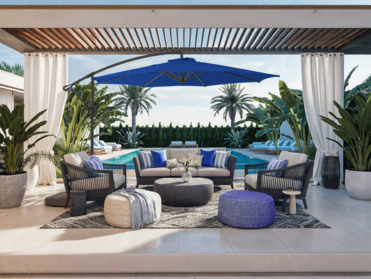 9.5ft Tilting Offset Patio Umbrella - Cobalt Blue - FINAL SALE ITEM