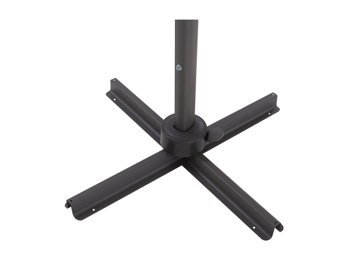 Black 11.5ft deluxe offset patio umbrella with sturdy aluminum frame, adjustable tilt, and UV-resistant canopy, providing ample shade for outdoor seating areas.