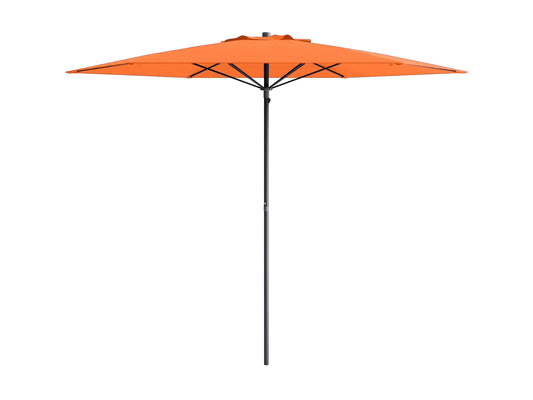 Bright orange 7.5ft beach umbrella with sturdy aluminum pole, UV-resistant fabric, and tilt mechanism for adjustable shade. Perfect for outdoor use, providing ample sun protection on sandy beaches or backyard patios.