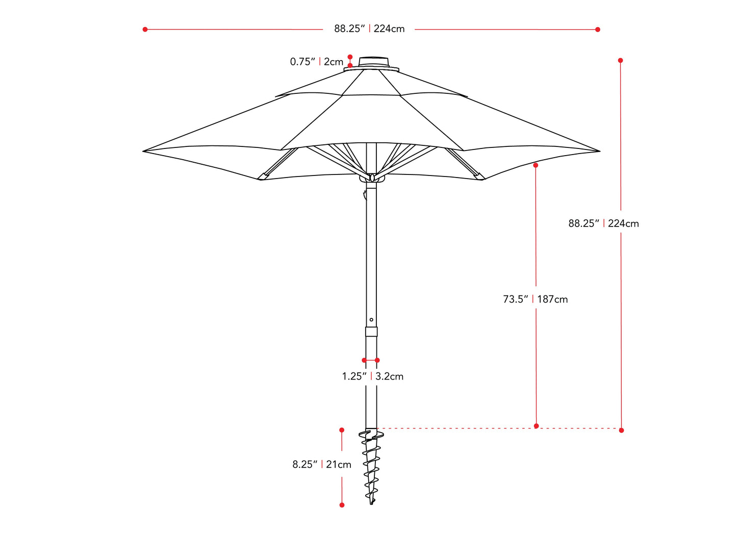 Crimson red 7.5ft beach umbrella with UV protection, sturdy aluminum pole, and adjustable tilt mechanism, perfect for sunshade at the beach or patio.