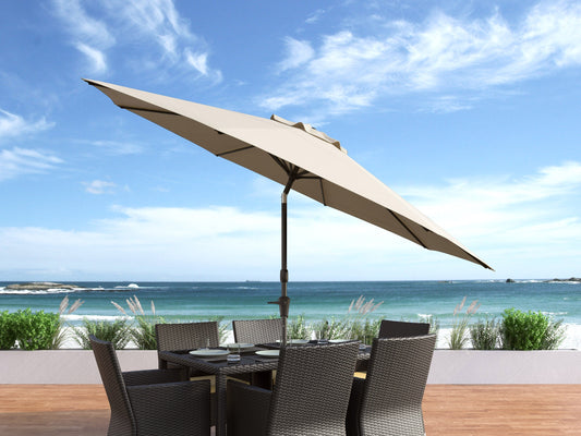 Warm white 10ft patio umbrella with wind-resistant design, sturdy aluminum pole, and UV-protected fabric. Ideal for outdoor spaces like patios and gardens, providing ample shade and durability.