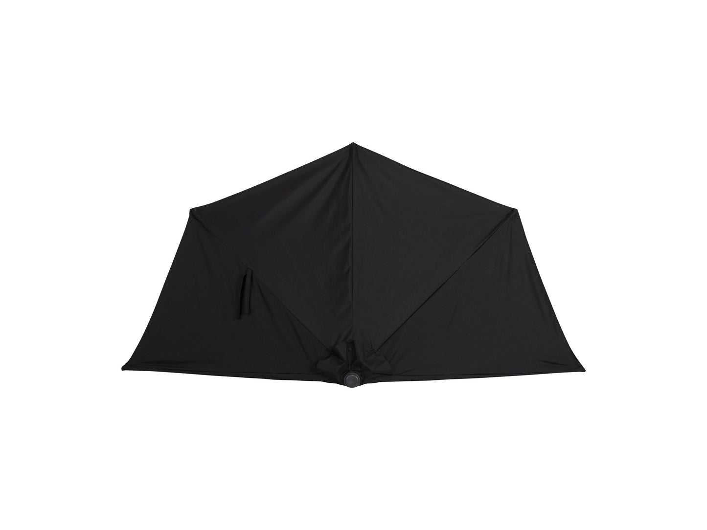 Black 8.5ft half umbrella with a durable metal frame, water-resistant polyester canopy, and crank handle for easy opening and closing, perfect for small patios and balconies.