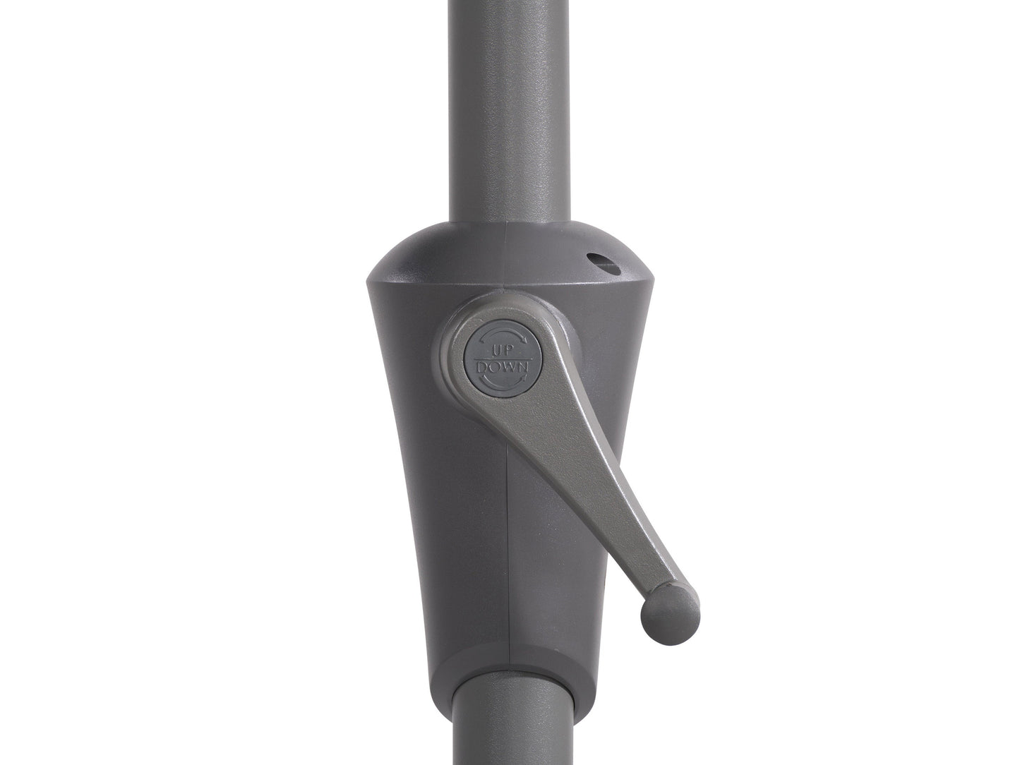 Black 8.5ft half umbrella with a durable metal frame, water-resistant polyester canopy, and crank handle for easy opening and closing, perfect for small patios and balconies.