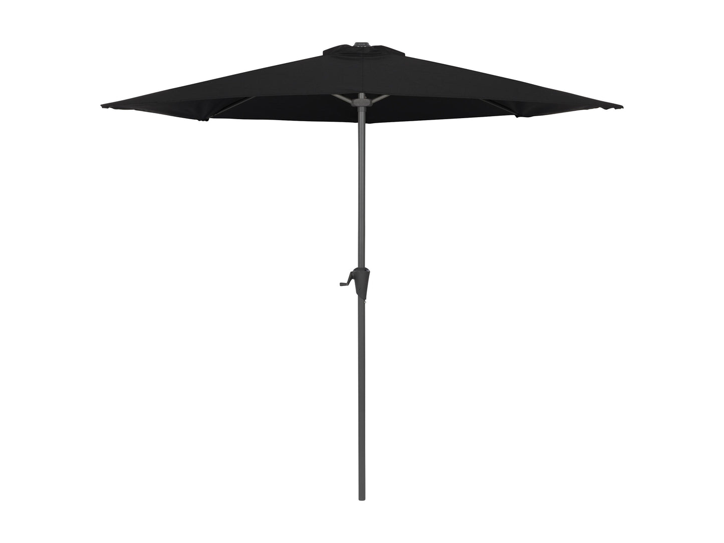 Black 8.5ft half umbrella with a durable metal frame, water-resistant polyester canopy, and crank handle for easy opening and closing, perfect for small patios and balconies.
