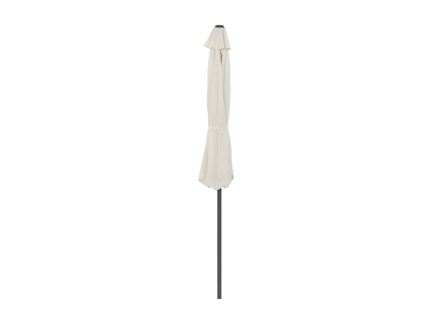 Off-white 8.5ft half umbrella with sturdy aluminum frame, UV-resistant canopy, and crank handle for easy opening. Ideal for patios and small outdoor spaces, providing shade and weather protection.