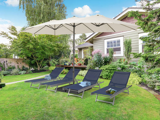 Double patio umbrella in warm white, 15ft wide, with durable aluminum frame, UV-resistant fabric, and crank lift system. Ideal for outdoor seating areas, providing ample shade and stylish décor.