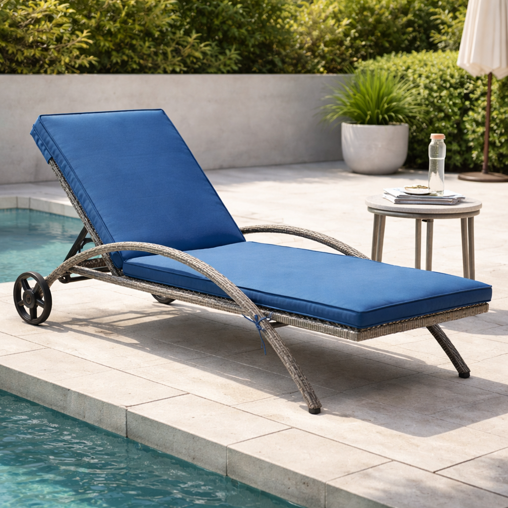 Grey and Blue Outdoor Wicker Lounge Chair - FINAL SALE ITEM