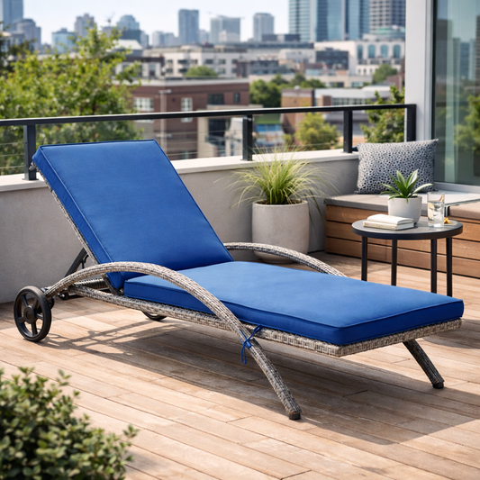 Grey and Blue Outdoor Wicker Lounge Chair - FINAL SALE ITEM