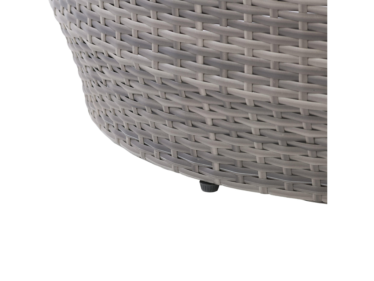 Wicker coffee table with a rectangular glass top, brown rattan weave, and sturdy legs, perfect for outdoor patio settings.