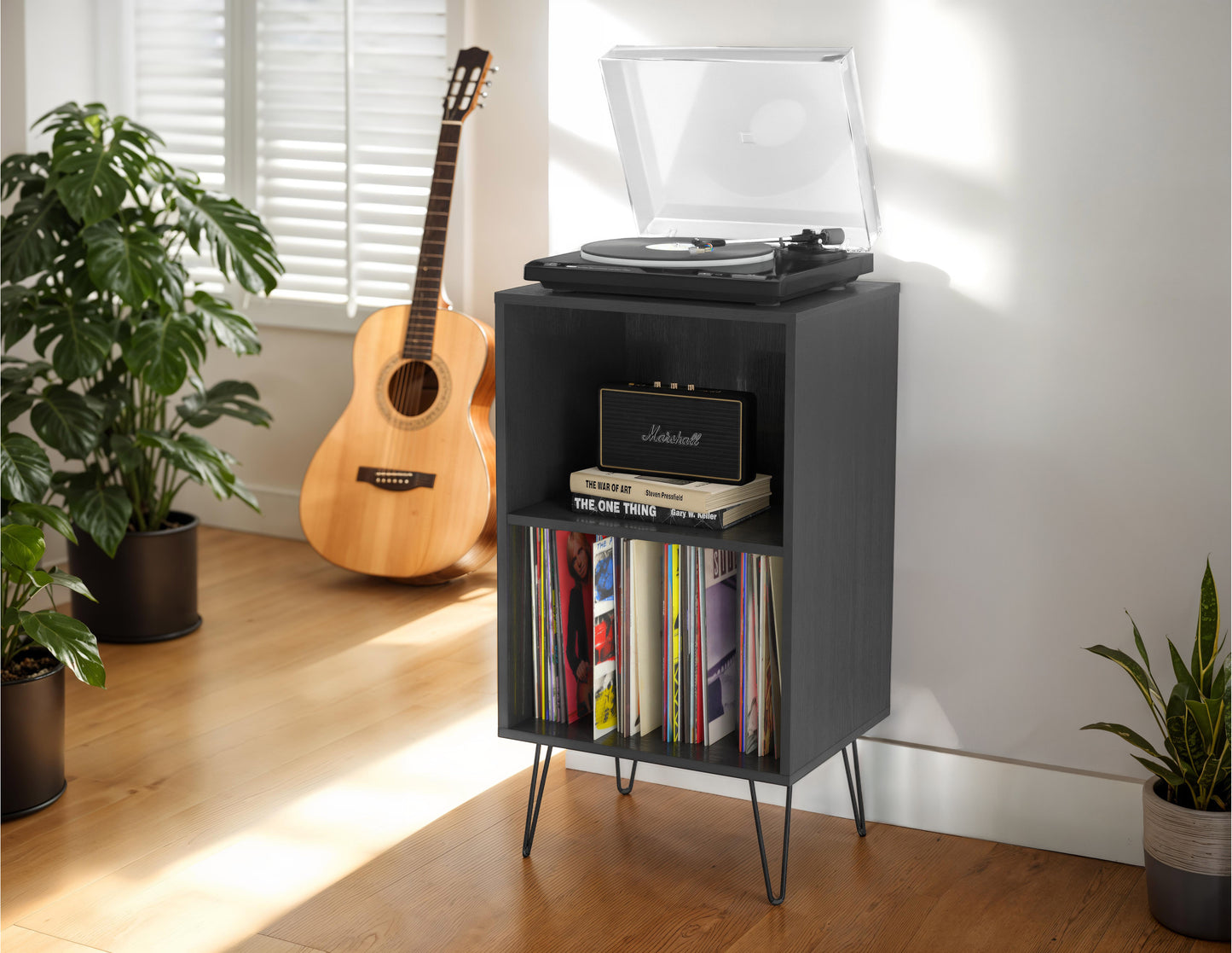 Black Open Shelved Turntable Stand