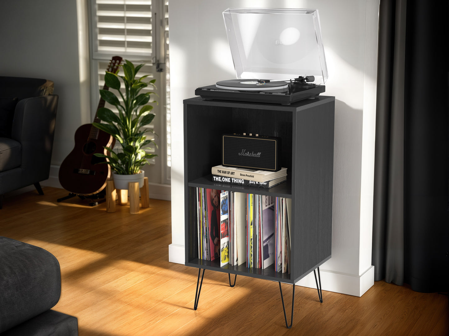 Black Open Shelved Turntable Stand