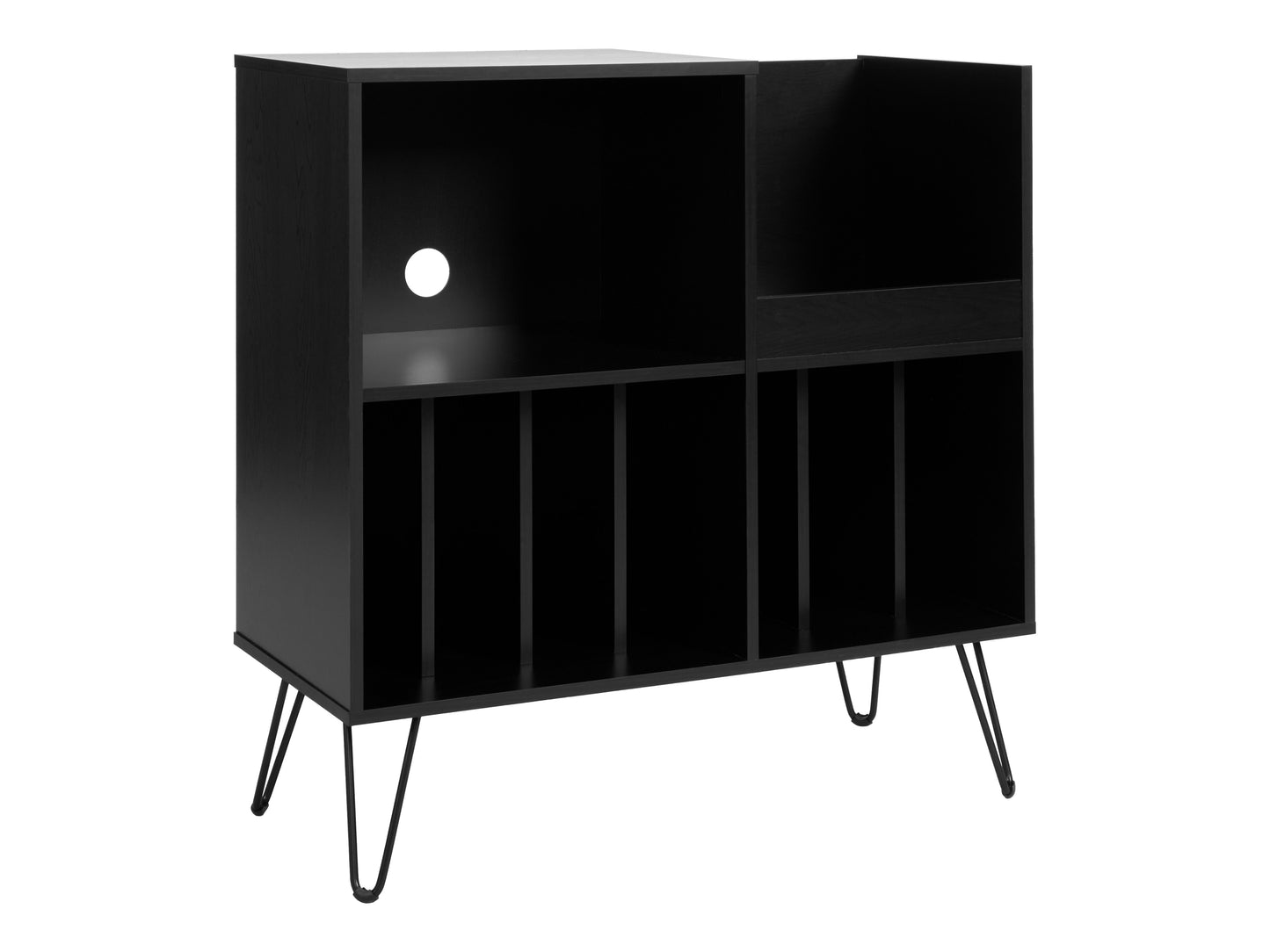 Black Large Open Shelved Turntable Stand