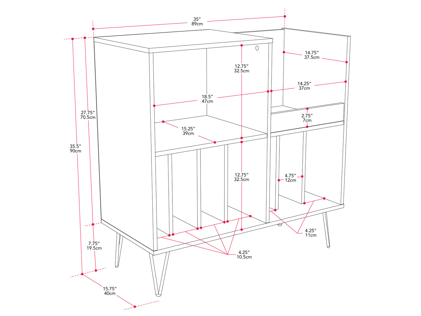 Brown Large Open Shelved Turntable Stand