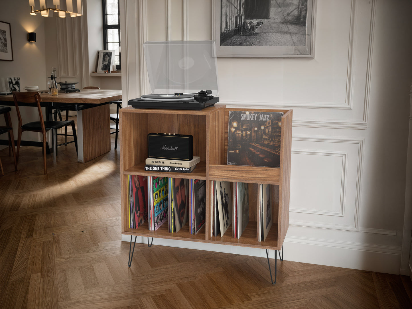 Brown Large Open Shelved Turntable Stand