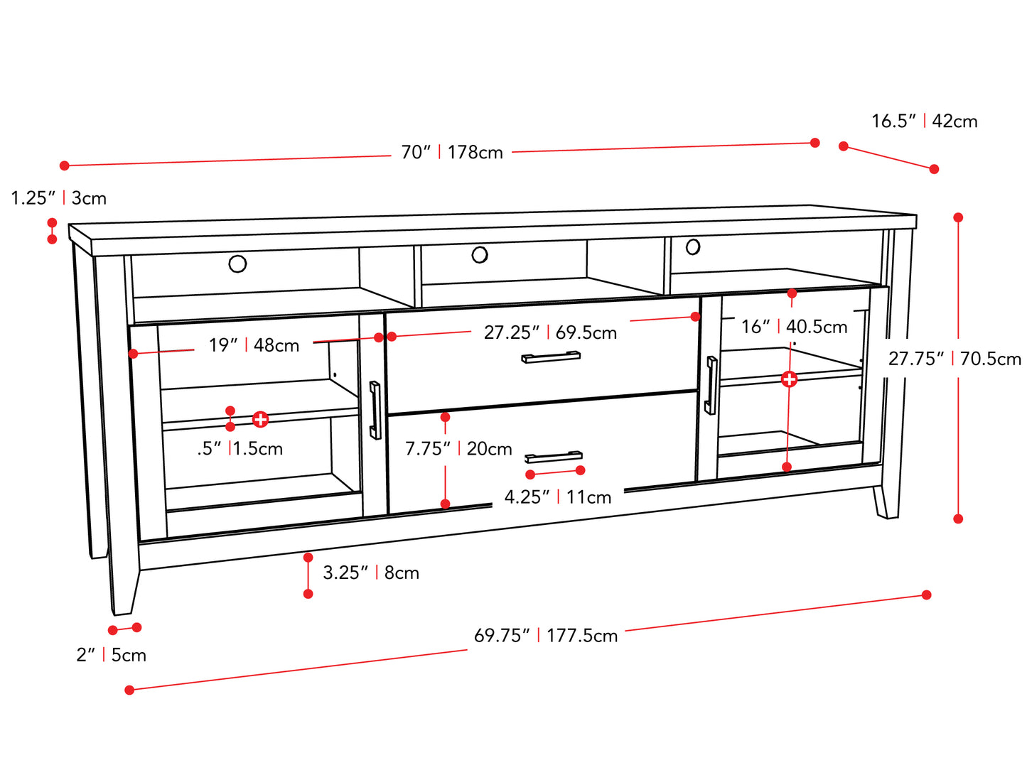 Grey wood TV stand for TVs up to 85 inches, featuring a sleek, modern design with open shelving, two drawers, and a textured wood finish. Ideal for contemporary living rooms and media centers.