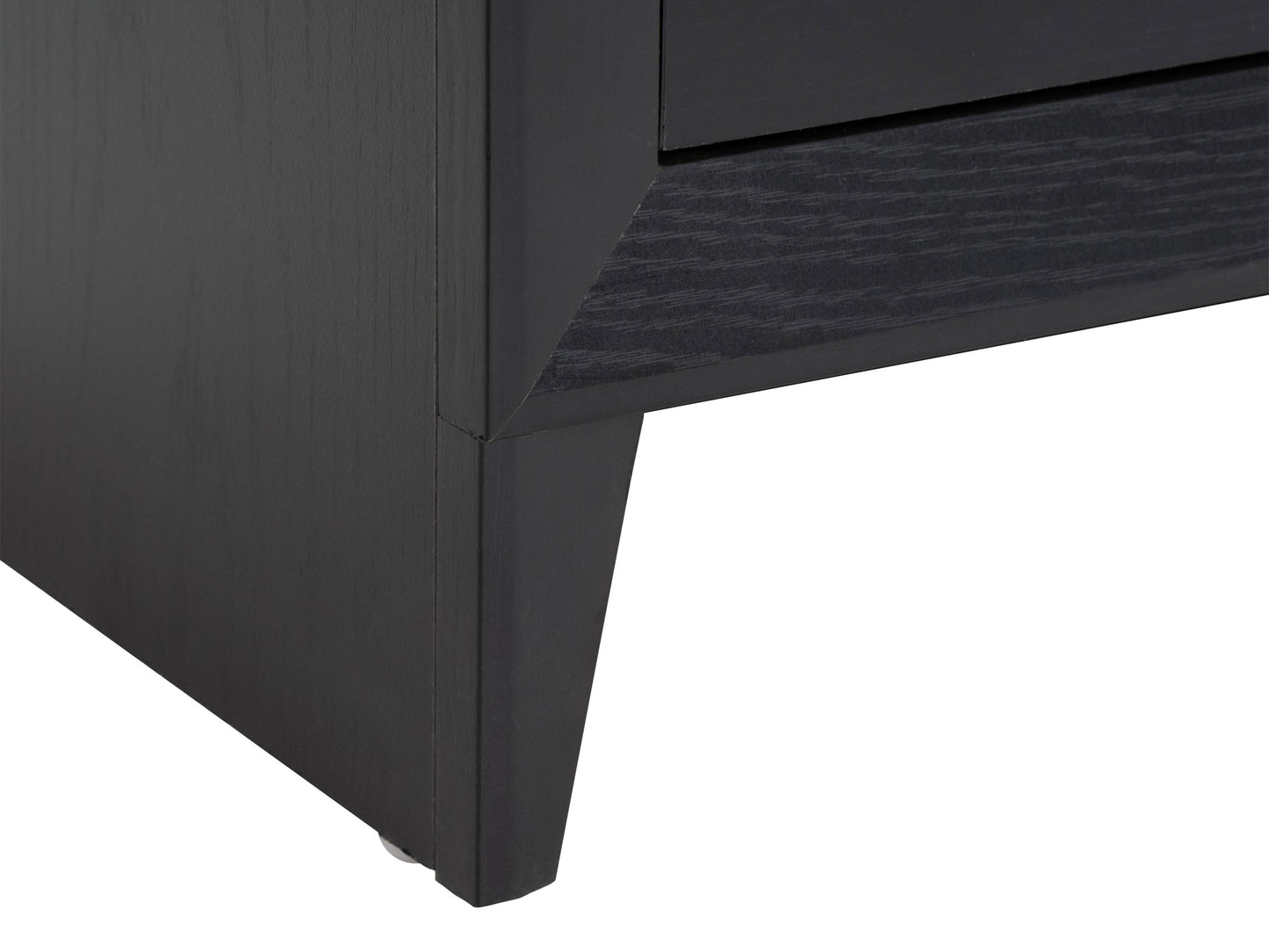 Black TV stand for TVs up to 85 inches, featuring sleek black finish, sturdy metal frame, tempered glass shelves, and cable management system. Ideal for modern living rooms and home theaters.
