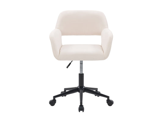 Alt Tag: Off-white task chair with open back, ergonomic design, cushioned seat, and adjustable height, perfect for office use.
