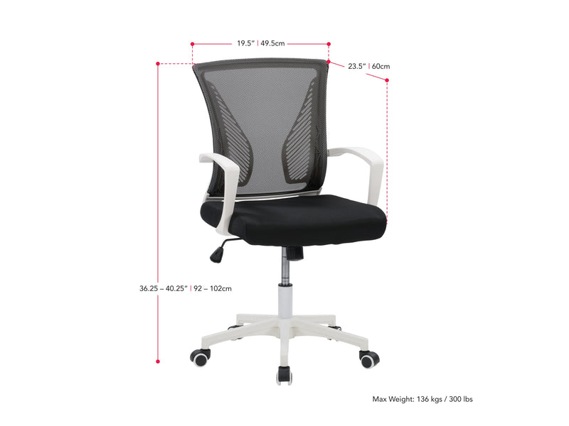 black Mesh Task Chair Cooper Collection measurements diagram by CorLiving