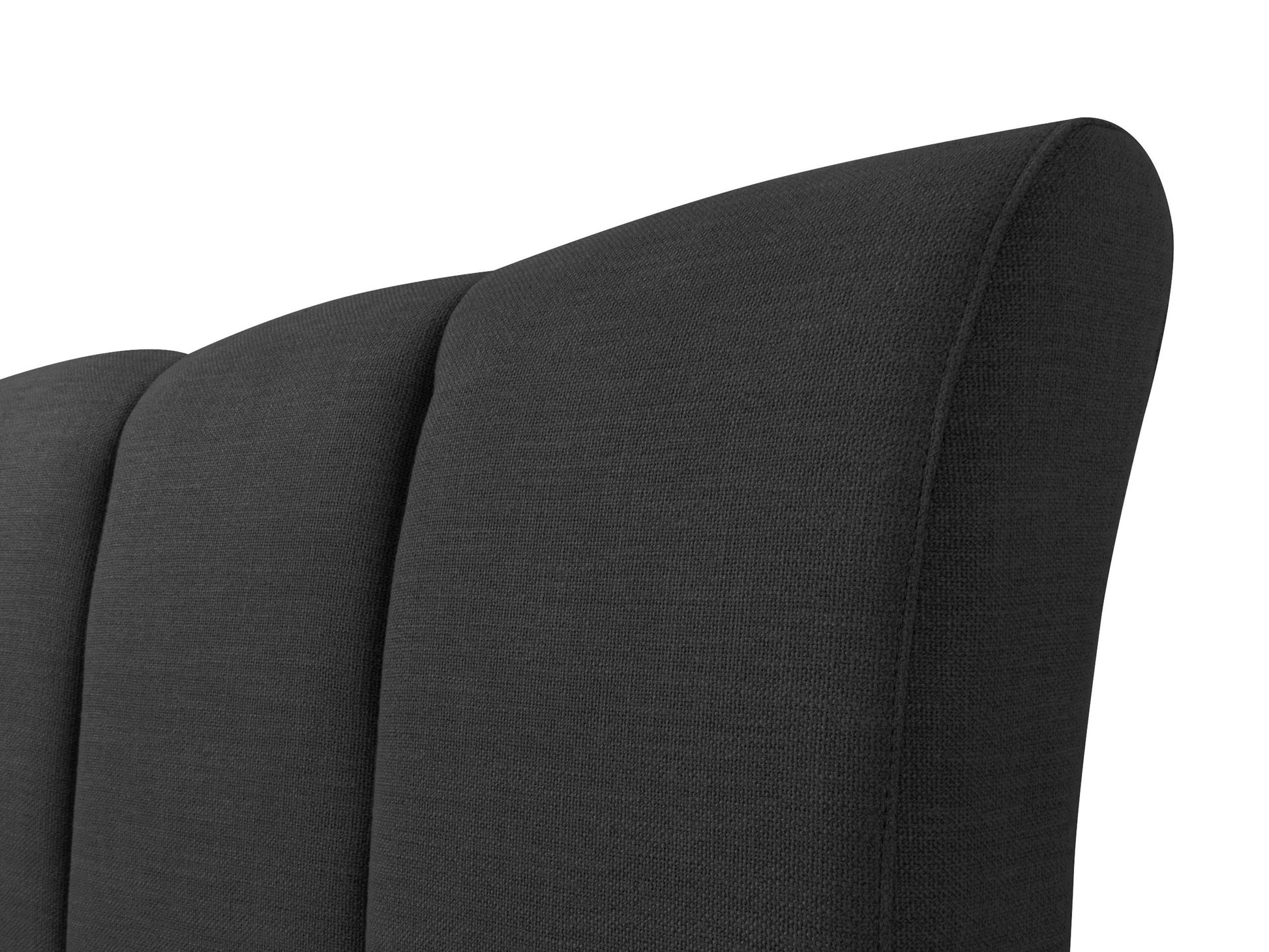 Channel tufted double/full bed with grey velvet upholstery, sleek modern design, and sturdy wooden legs. Ideal for contemporary bedrooms.