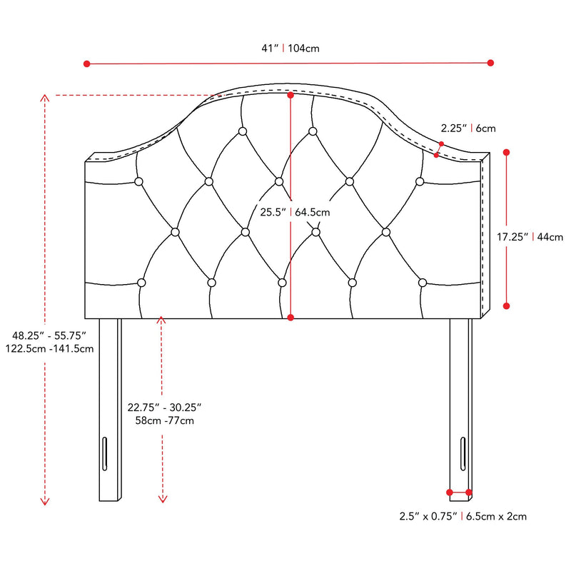 cream Diamond Tufted Headboard, Twin / Single Calera Collection measurements diagram by CorLiving
