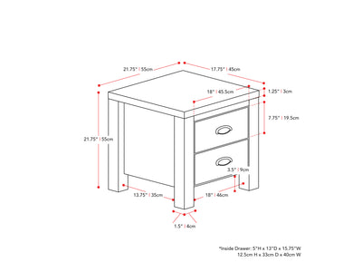 white 2 Drawer Night Stand Boston Collection measurements diagram by CorLiving#color_white