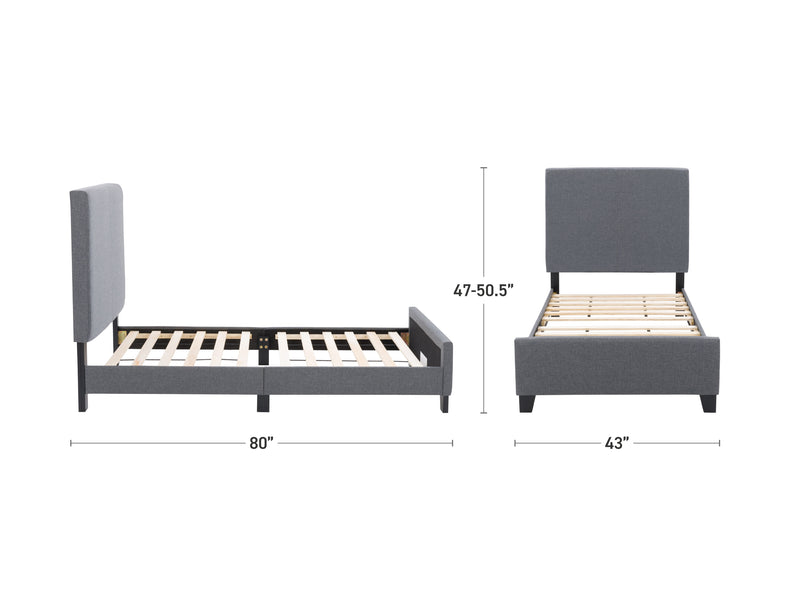 grey Contemporary Twin / Single Bed Juniper Collection measurements diagram by CorLiving