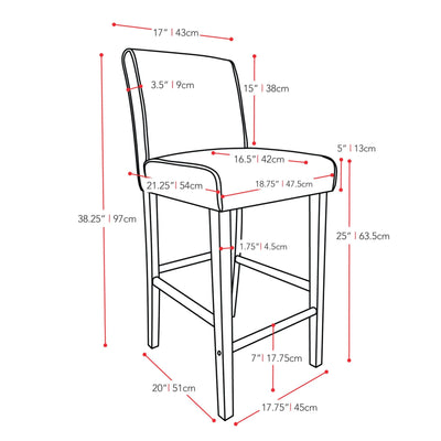 black Wooden Bar Stool Counter Height Ira Collection measurements diagram by CorLiving#color_black