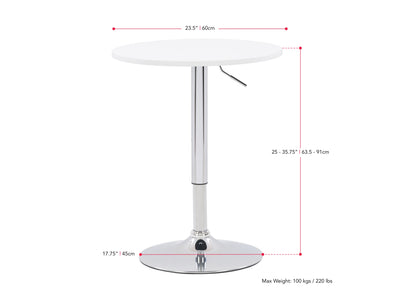 white Adjustable Height Black Bar Table Maya Collection measurements diagram by CorLiving#color_white