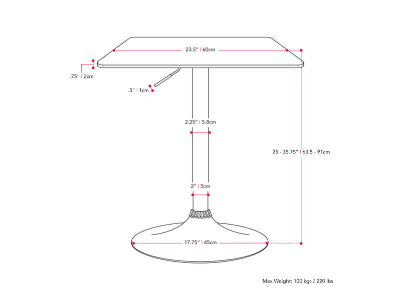 black Adjustable Height Square Bar Table Maya Collection measurements diagram by CorLiving