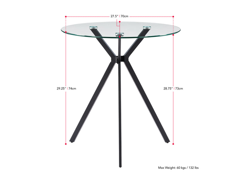 Glass Bistro Table Eliana Collection measurements diagram by CorLiving