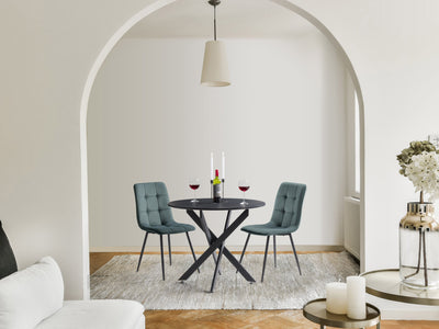 teal grey Velvet Upholstered Dining Chairs, Set of 2 Nash Collection lifestyle scene by CorLiving#color_nash-teal-grey-velvet