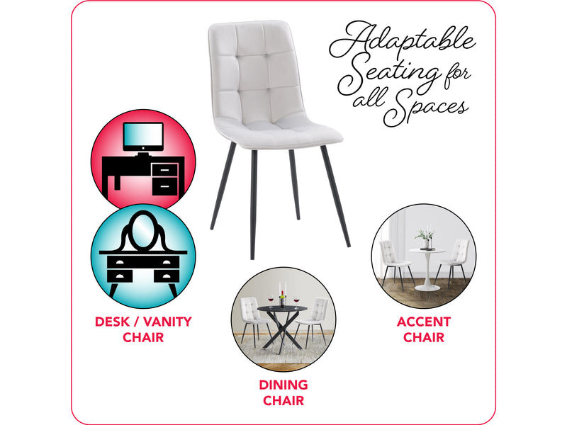 light grey Velvet Upholstered Dining Chairs, Set of 2 Nash Collection infographic by CorLiving