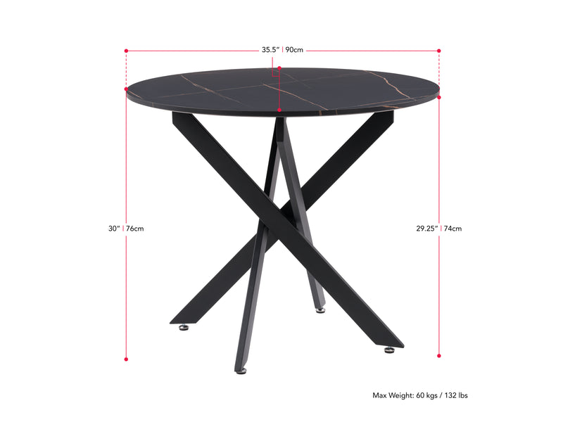 grey Black Dining Room Set, 5pc Elliot Collection measurements diagram by CorLiving