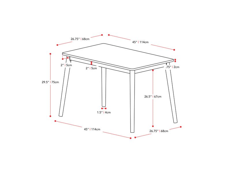 walnut 3pc Dining Set Branson Collection measurements diagram by CorLiving