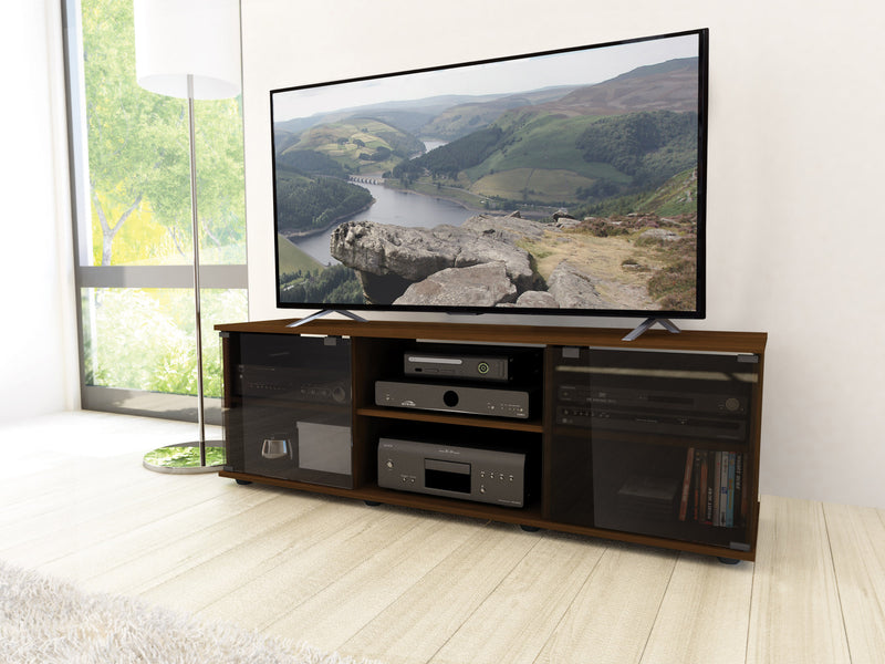 brown Wood TV Stand for TVs up to 75" Fiji Collection lifestyle scene by CorLiving