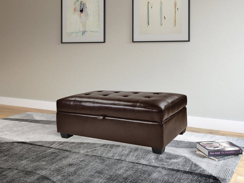 brown Tufted Ottoman with Storage Antonio Collection measurements diagram by CorLiving