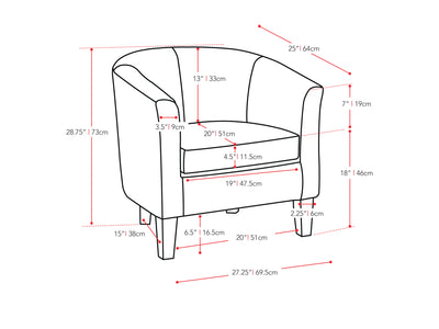 dark grey Barrel Chair Sasha Collection measurements diagram  by CorLiving#color_sasha-dark-grey