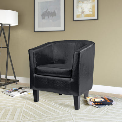 black Leather Barrel Chair Sasha Collection lifestyle scene by CorLiving#color_black